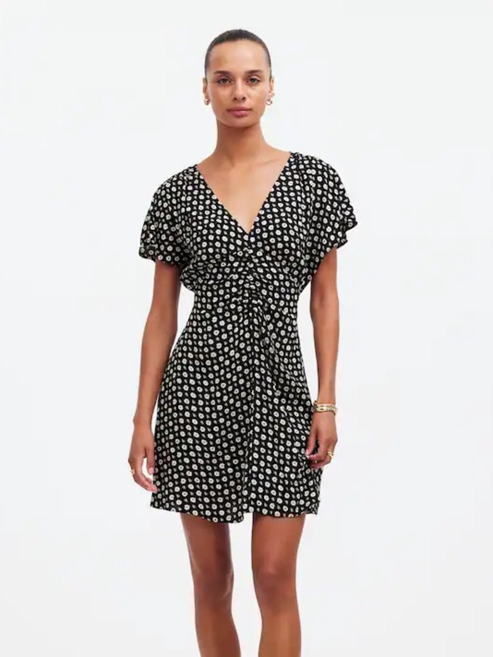 Madewell Ruched V-Neck Mini Dress in Floral Size 10